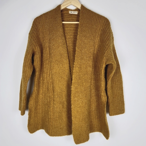 LK Luv Split side open front Mustard cardigan size medium - Picture 6 of 12